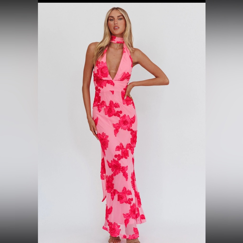 SAINTS & SECRETS Cipriana Backless Halter Maxi Dress Embellished Pink size xl